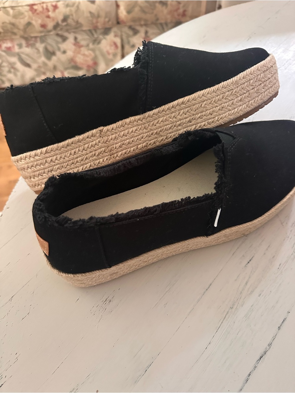 Toms Black Canvas Espadrille Platform Slip-On Sneakers